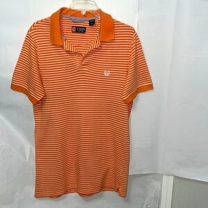Chaps Mens Cotton Short Sleeve Orange and White Stripe Collar Polo Size Medium